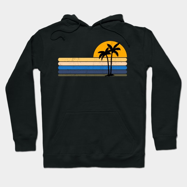 Retro Palm Tree Sunset Palmes Traveling Holiday Hoodie by BurunduXX-Factory